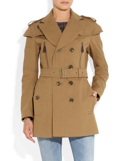 burberry brit short leather trimmed cotton twill trench coat|Burberry trench coat for women.